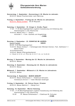 Aktuelle Gottesdienstordnung bis 11.09.2016