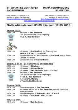Gottesdienste vom 03.09. bis zum 18.09.2016