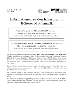 Informationen zu den Klausuren in H&ouml;herer Mathematik
