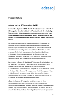 Pressemitteilung adesso erwirbt SP Integration GmbH