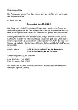Informationen zu dem Seniorenausflug am Donnerstag, 29.09.2016