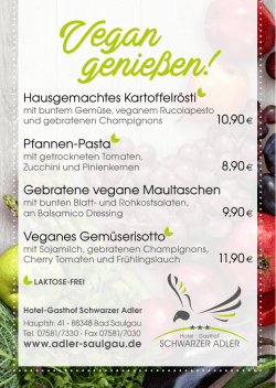 Unsere leckere vegane Karte - Hotel, Gasthof Schwarzer Adler Bad