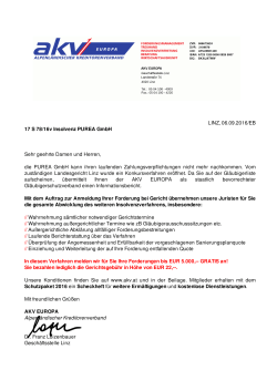 LINZ, 06.09.2016/EB 17 S 78/16v Insolvenz PUREA GmbH Sehr