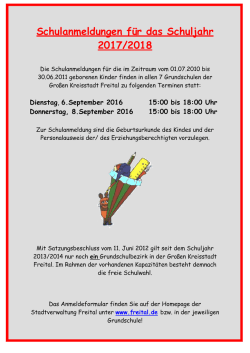 Information zur Schulanmeldung f&uuml;r das Schuljahr 2017/2018