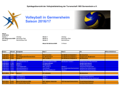 die Spieltags&uuml;bersicht der Volleyballabteilung f&uuml;r die Saison 2016/17