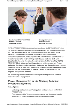 Project Manager (m/w) für die Abteilung Technical Property