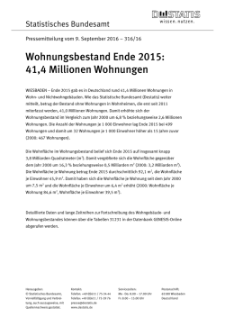 Wohnungsbestand Ende 2015: 41,4 Millionen Wohnungen (PDF, 70