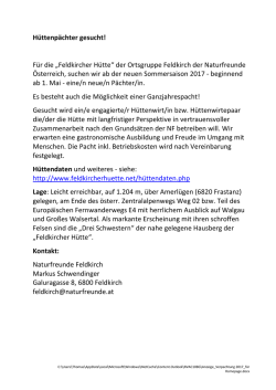H&uuml;ttenp&auml;chter gesucht! F&uuml;r die &bdquo;Feldkircher H&uuml;tte&ldquo; der Ortsgruppe