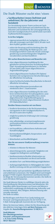 Die Stadt M&uuml;nster sucht eine / einen