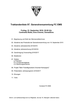 Traktandenliste 97. Generalversammlung FC EMS