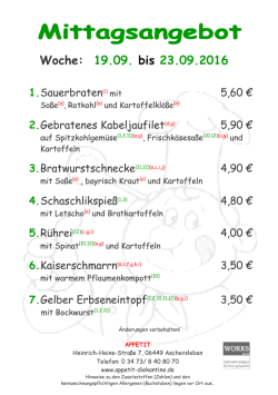 Woche: 19.09. bis 23.09.2016 - Appetit