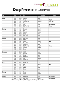 Group Fitness 05.09. &ndash; 11.09.2016