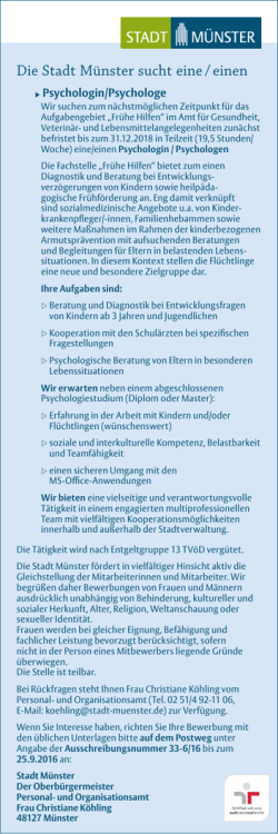 Die Stadt M&uuml;nster sucht eine / einen