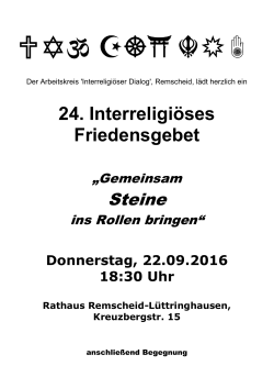 Donnerstag, 22.09.2016 24. Interreligi&ouml;ses Friedensgebet