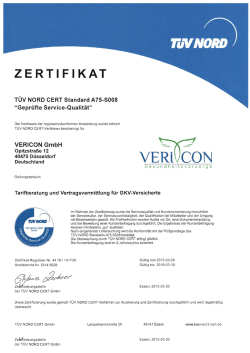 Page 1 ZERT I FI KAT TÜV NORD CERT Standard A75
