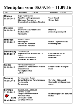 Menüplan 05.09.2016