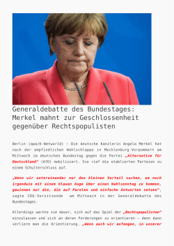 Generaldebatte des Bundestages: Merkel mahnt zur - K
