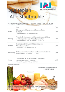 Speiseplan IAJ – Stadtmühle - Institut für Ausbildung Jugendlicher