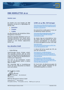 RMA Risk Management Advisers GmbH Newsletter 16-02