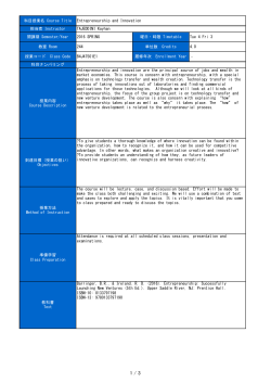 科目授業名 Course Title Entrepreneurship and Innovation 担当者