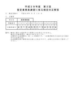 平成28年度 第2回 保安業務員講習に係る検定 （2016/9/15）