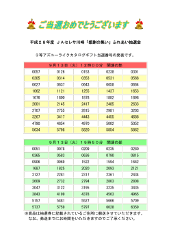 平成28年度感謝の集い 9月13日 3等賞当選番号