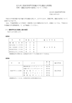 北九州工業高等専門学校編入学生選抜入試募集 学科・選抜方法等の
