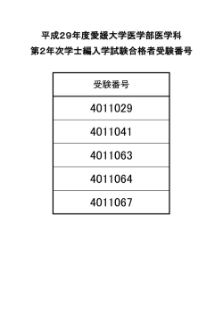 受験番号 平成29年度愛媛大学医学部医学科 第2年次学士編入学試験