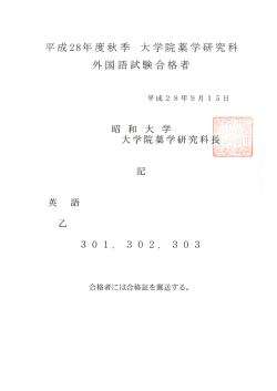 Page 1 平成28年度秋季 大学院薬学研究科 外国語試験合格者 平成28