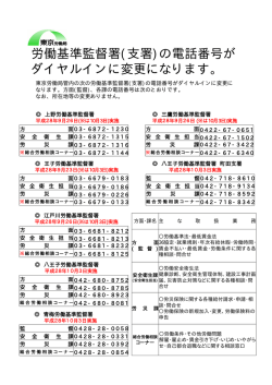 労働基準監督署(支署)の電話番号が ダイヤルインに変更