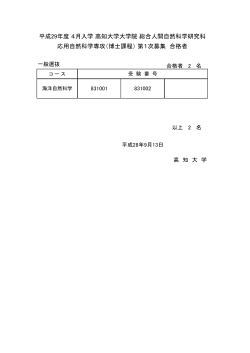 平成29年度 4月入学 高知大学大学院 総合人間自然科学研究科 応用