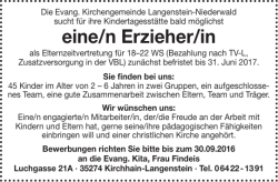 eine/n Erzieher/in - Ansage Zukunft