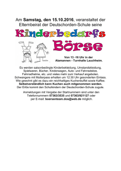 Plakat Kinderbedarfsbörse 2016 des Elternbeirats