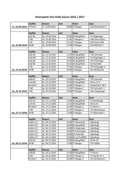 Spielplan Saison 2016/2017 Heimspiele