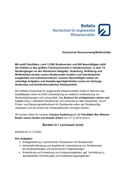 Berater/-in / Lerncoach (m/w) - Ostfalia Hochschule für angewandte