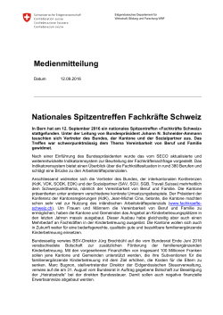 Medienmitteilung Nationales Spitzentreffen Fachkräfte Schweiz
