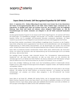 Sopra Steria Schweiz: SAP Recognized Expertise für SAP HANA