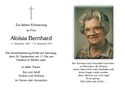 Aloisia Bernhard - Bestattung Sterzl