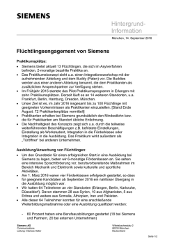 Hintergrundinformation: Fl&uuml;chtlingsengagement von Siemens