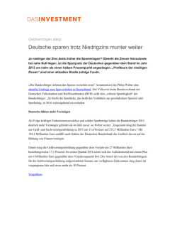 Deutsche sparen trotz Niedrigzins munter weiter