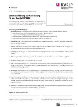 Sammelerkl&auml;rung Abrechnung | 3. Quartal 2016