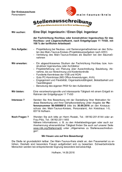 Eine Dipl. Ingenieurin / Einen Dipl. Ingenieur - Main-Taunus