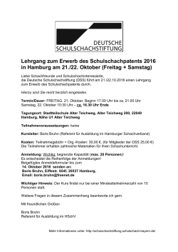 Schulschachpatent-Lehrgang - beim Hamburger Schachverband