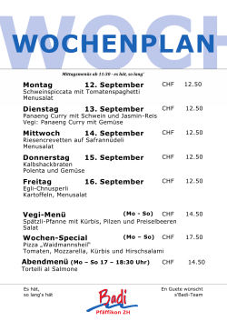 Mittagsmenu-Wochenplan vom 12. - 18. September 2016