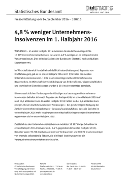 4,8 % weniger Unternehmensinsolvenzen im 1. Halbjahr (PDF, 78