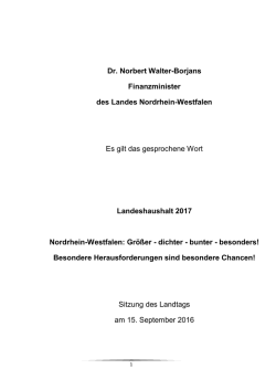 Einbringungsrede zum Haushalt 2017 - FINANZVERWALTUNG