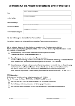 Vollmacht f&uuml;r die Au&szlig;erbetriebsetzung eines Fahrzeuges