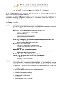 Interkulturelle Vorbereitung auf das Studium in Deutschland Inhalte
