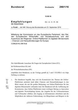Bundesrat 290/1/16 Empfehlungen - Umwelt