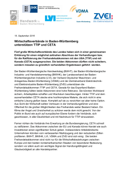 Wirtschaftsverbände in Baden-Württemberg unterstützen TTIP und